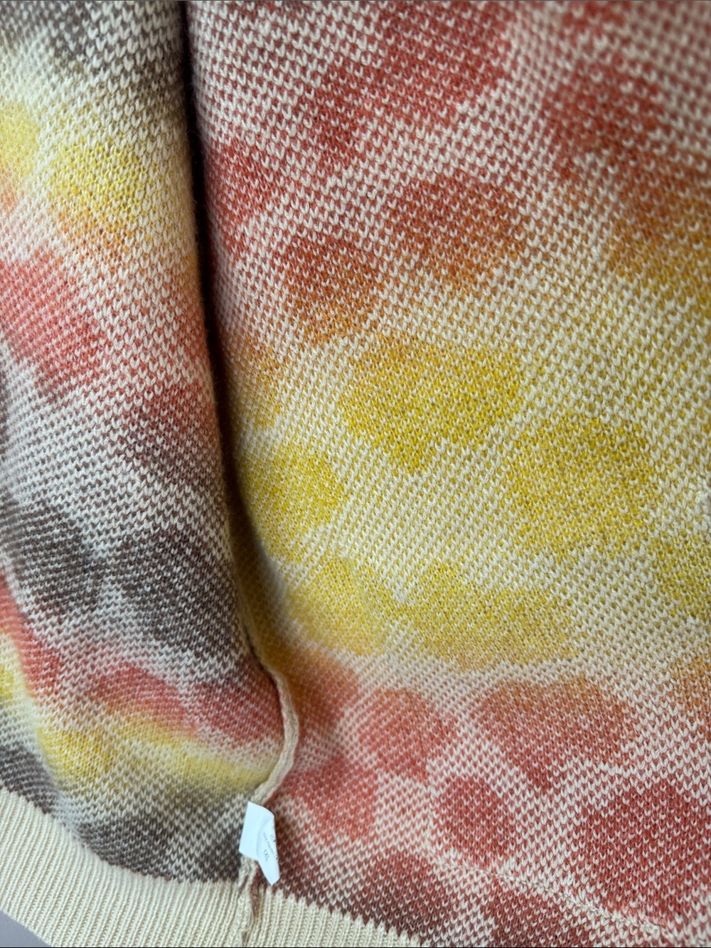 Open Front Cream Cardigan Yellow Orange Brown Spots Soft Knit Layering Piece - Picture 8 of 9